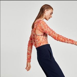 🌟Zara Mesh Tulle Sheer Floral Top🌟